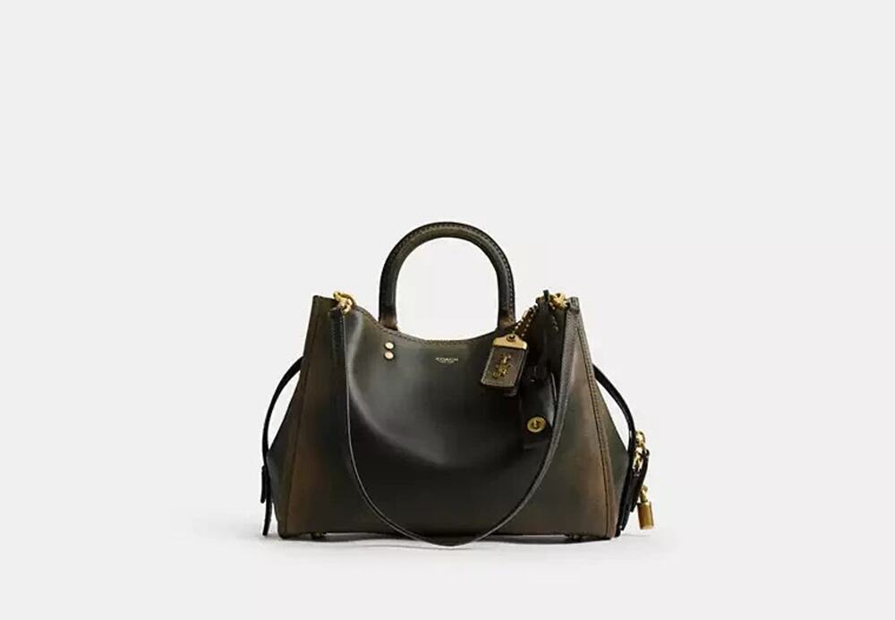 NWT B2-016 Coach Loved Leather Rogue 31 Bag Brass Green Full Grain Leather CEN42